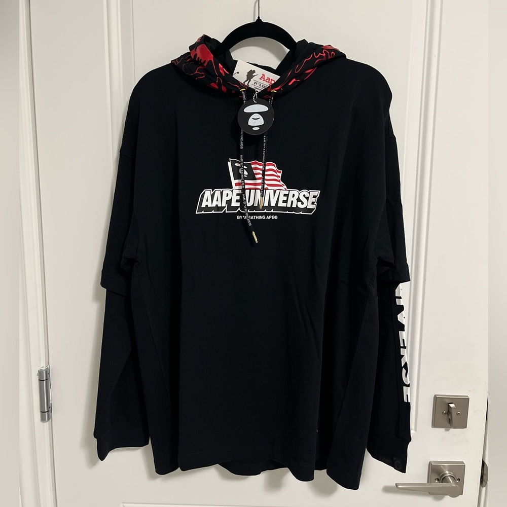 NWT - AAPE by A Bathing Ape (BAPE) Camo Hooded Long Sleeve Tee-Men L/Women XL